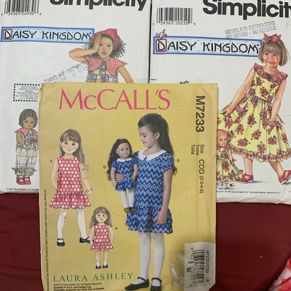 3 patterns all of little girl with matching dress for her doll vintage